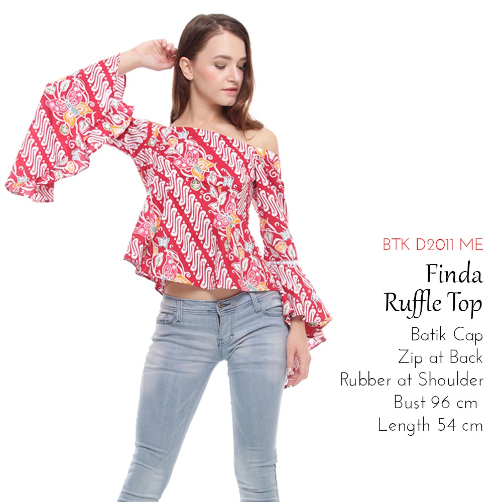 Atasan Batik Wanita Blouse Batik Sabrina - Finda Ruffle Top