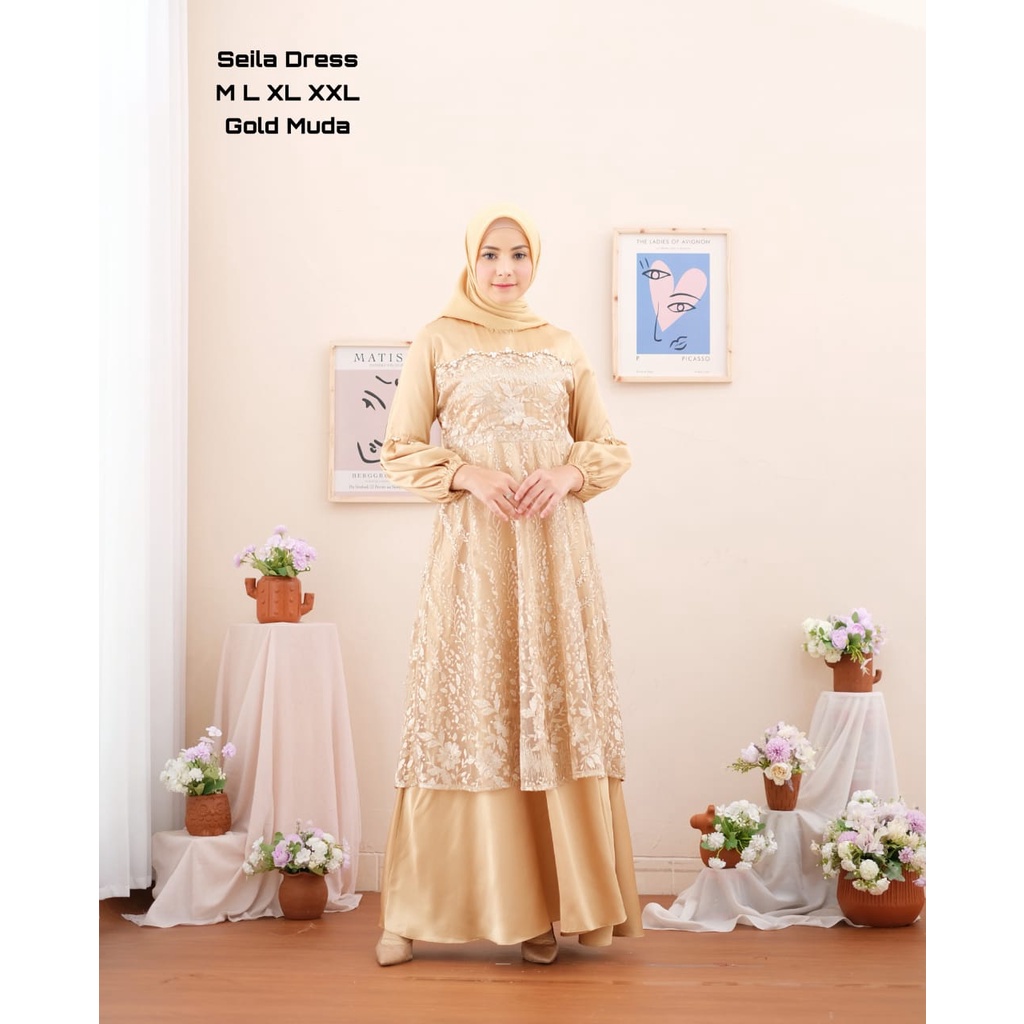 DRESS KEBAYA PESTA SEILA NAURA/ DRESS BAJU KONDANGAN KEKINIAN/ DRESS BUTIK MEWAH MODEL BARU/ DRESS L