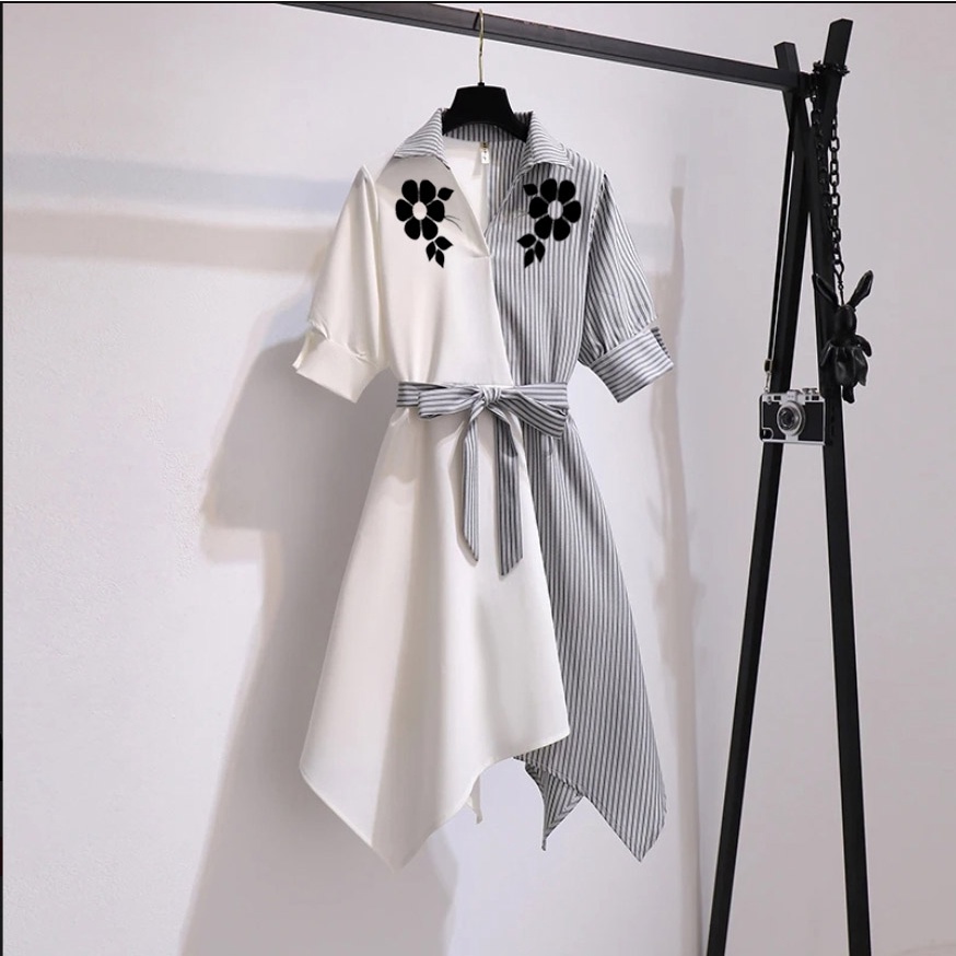 [MCFK] Dress Flow / Dress Korea Stripe Style / Baju Dress Wanita Terbaru / Dress Salur Korea / Dres / Pakaian Wanita Dress