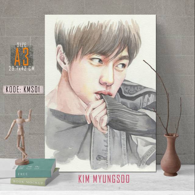 Infinite KIM MYUNGSOO Poster Sketsa Foto Ilustrasi Aktor Artis Penyanyi Korea K-POP Kimyungsoo