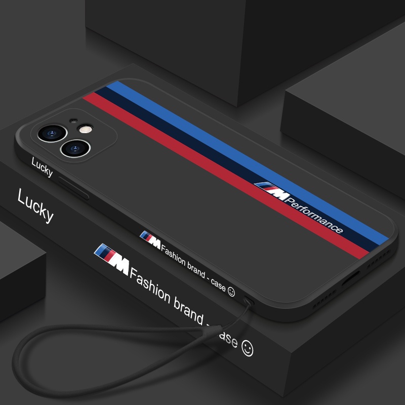 BMW Hand strap + liquid case iPhone 12 pro max 11 pro max Xs max XR 7/8/se2020 7plus/8plus all-inclusive soft shell casing iphone-black