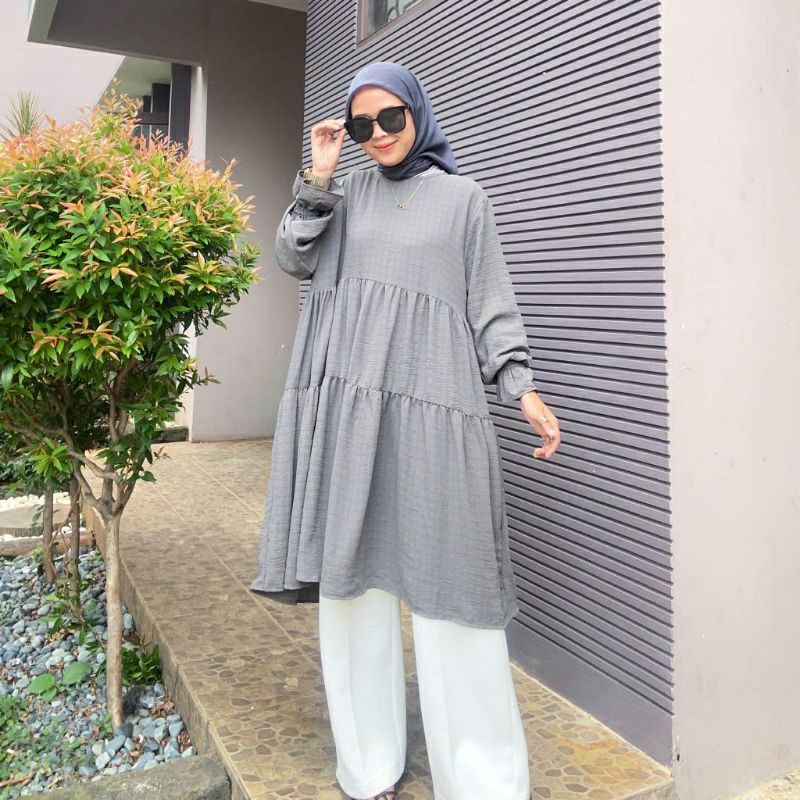 Plain Tunik Rayon//Tunik Rempel Polos//Kekinian