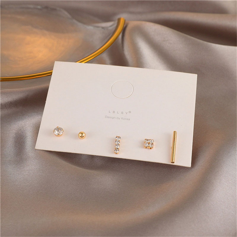 5pcs/1 SET Anting Tusuk Lima Potong Ukuran Kecil Gaya Elegan Aksesoris Fashion