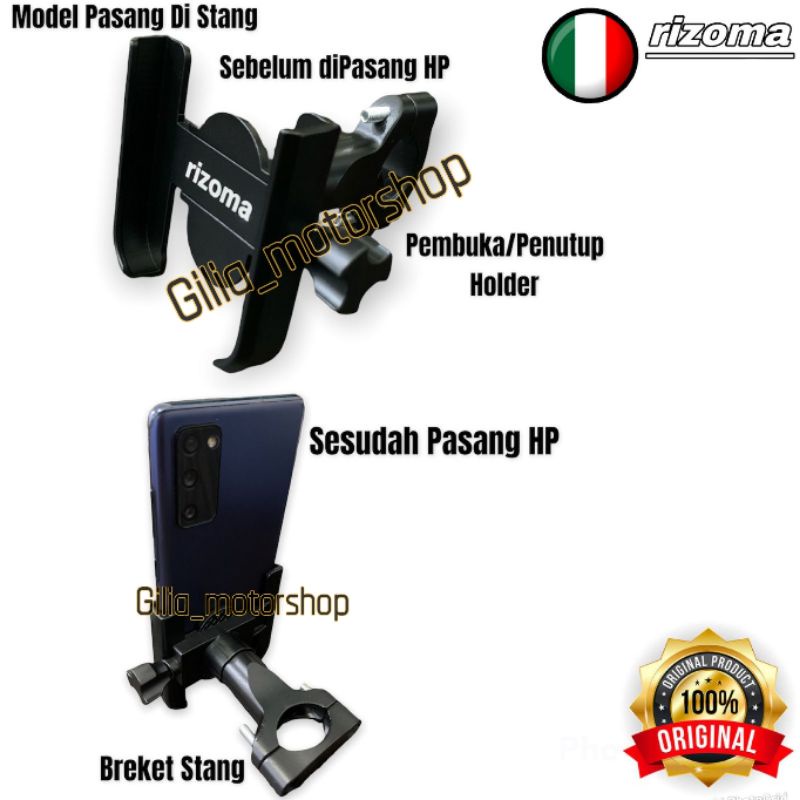 Holder Hp Spion &amp; Stang Full Besi Black Series Rizoma Original Universal