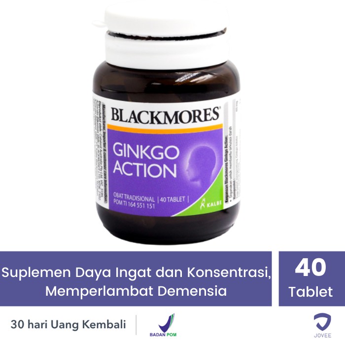 BLACKMORES GINKGO ACTION - Suplemen Untuk Daya Ingat dan Konsentrasi - 40 TABLET-1 Botol
