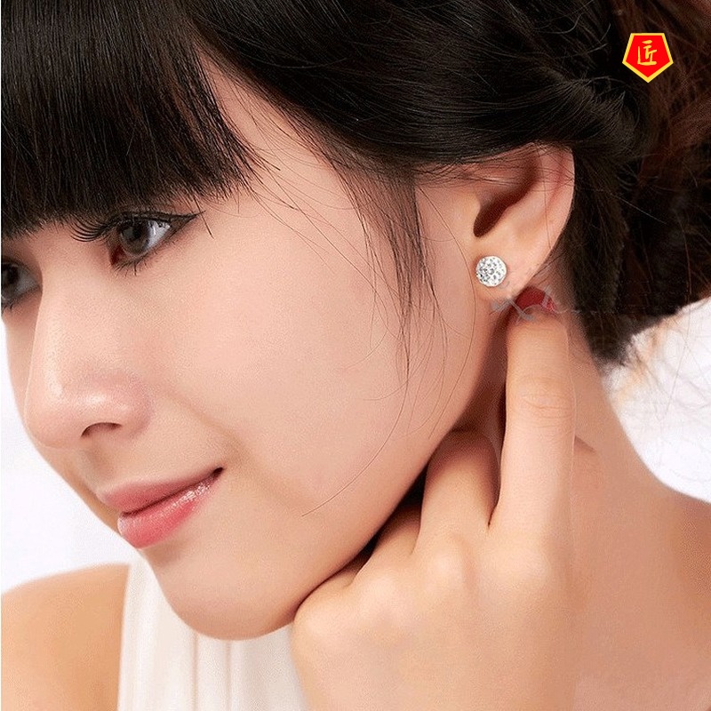 [Ready Stock]Full Diamond Silver Stud Earrings Fashion