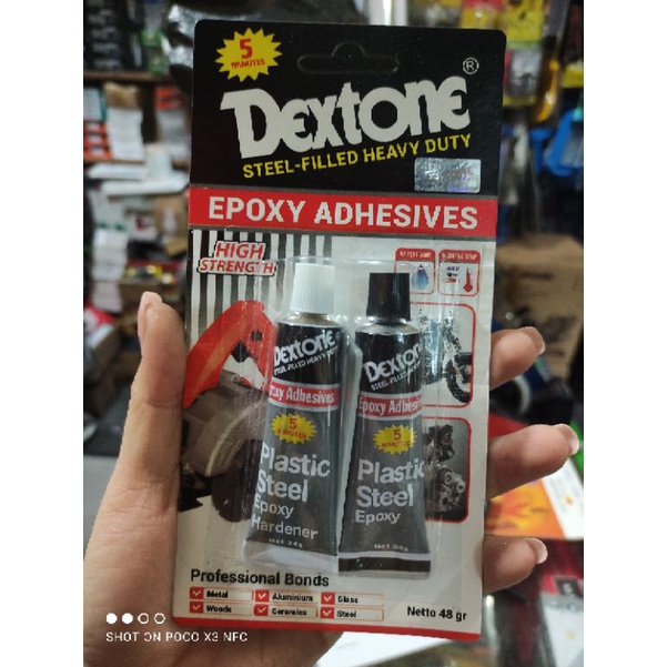 lem campur dextone/lem epoxy lem 5menit/lem hitam putih DEXTONE/lem plastik steel netto 48g (24g+24g)