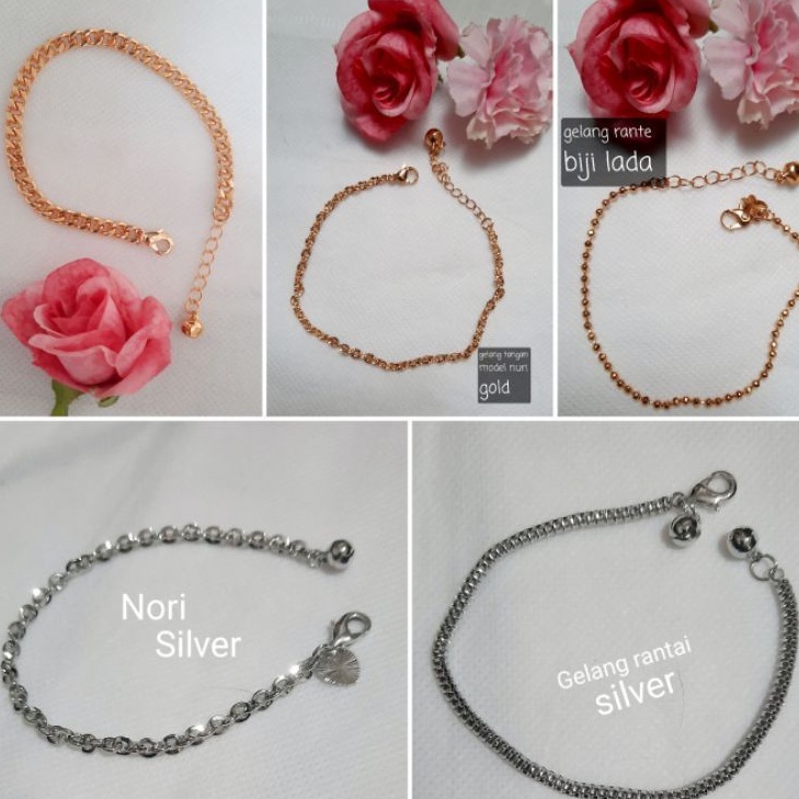 Gelang Tangan Wanita Korea Model Rantai Gold dan Silver