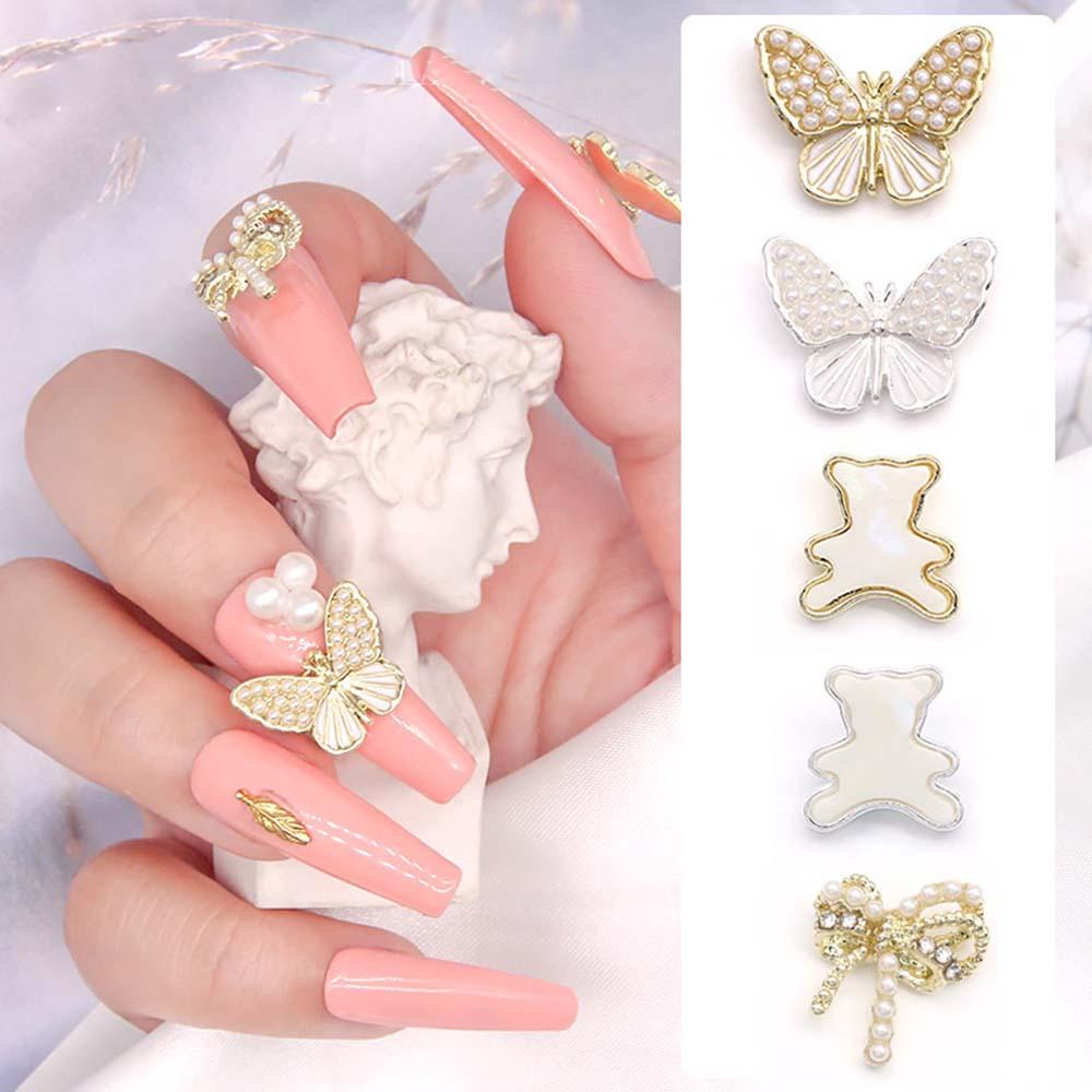 AUGUSTINA Agustina 3D Nail Art Dekorasi Pesona Mutiara Ikatan Simpul Perhiasan Kuku Indah Hiasan Kuku