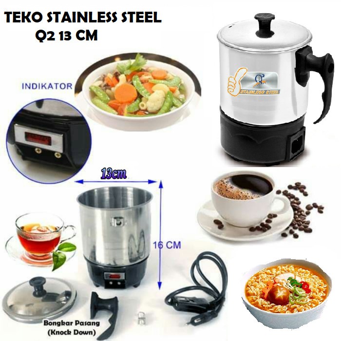 Mug Elektrik Teko Listrik Stainless 13cm Pemanas Air diameter 13 cm Q2 8013