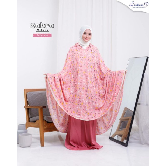 READY STOCK MUKENA 2 IN 1 ZAHRA BY LUVENA BLACK DUSTY PINK MUKENA MOTIF DEWASA KATUN RAYON VISCOSE