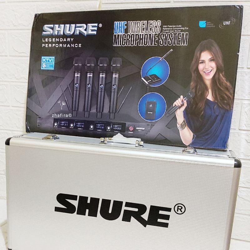 Mic Wireless SHURE - MICROPHONE  SHURE X1 MIC 4 PEGANG / HANDLED free KOPER (Hard Case Alumunium)