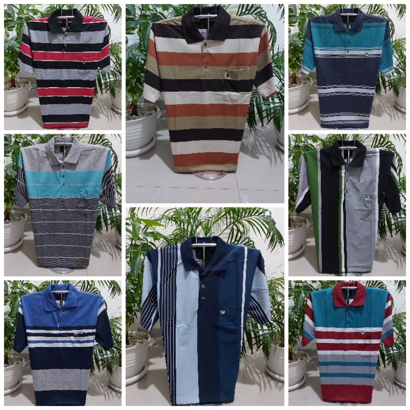 Kaos kerah salur size XL - Kaos kerah garis - Kaos wangki - kaos pria kerah -kaos kerah motif garis
