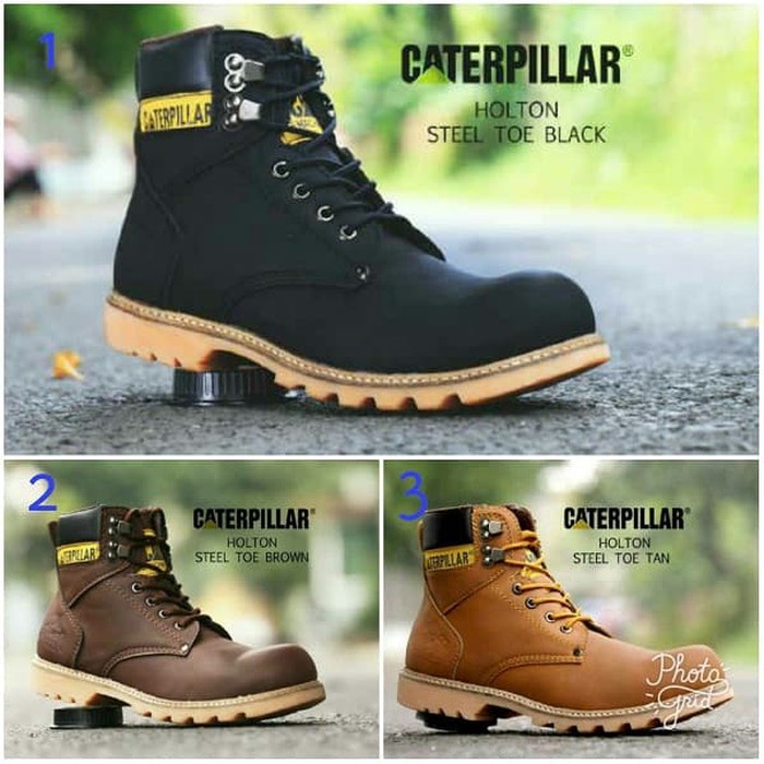 SEPATU PRIA BOOTS SAFETY UJUNG BESI CATERPILLAR HOLTON