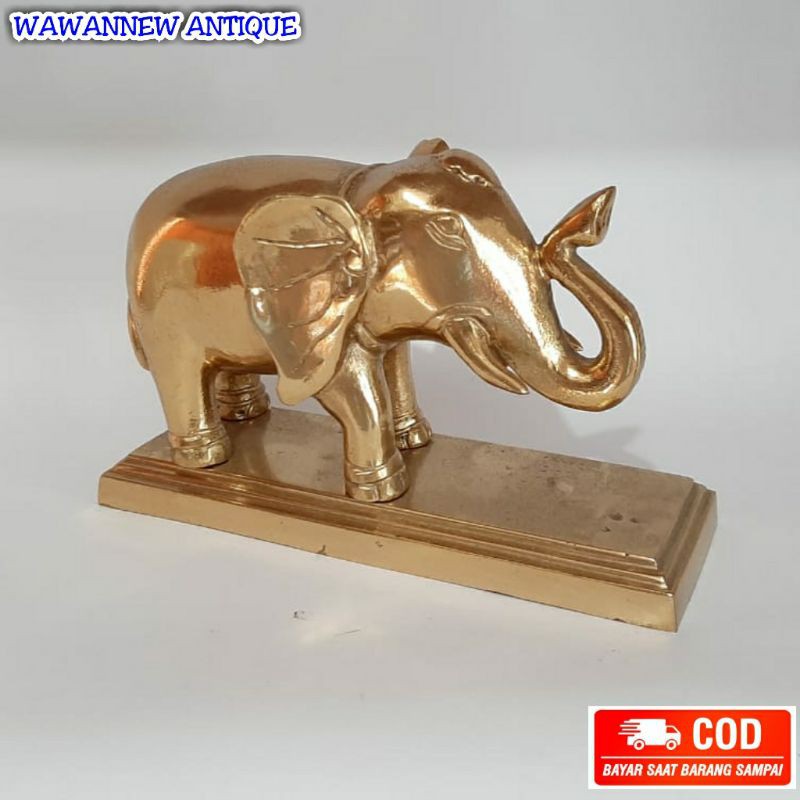 Miniatur Pajangan Meja Lemari Pintu Rumah Kuningan Antik Murah Motif Gajah 15cm