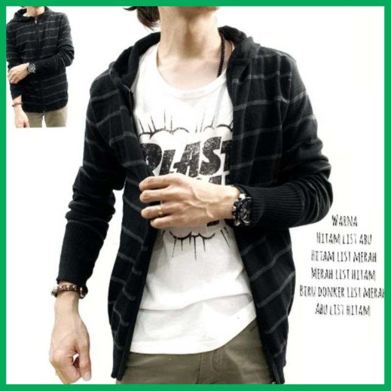 Jaket Import JUX Jaket pria rajut stripe jaket ariel jaket rajut stripe ON MM