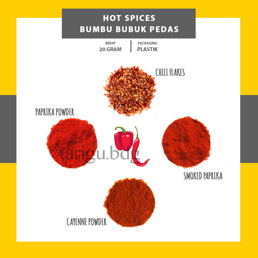 BUBUK PEDAS PAPRIKA 20GR - HOT SPICE SPICY POWDER - CAYENNE PAPRIKA POWDER - CHILI FLAKES CABE KASAR