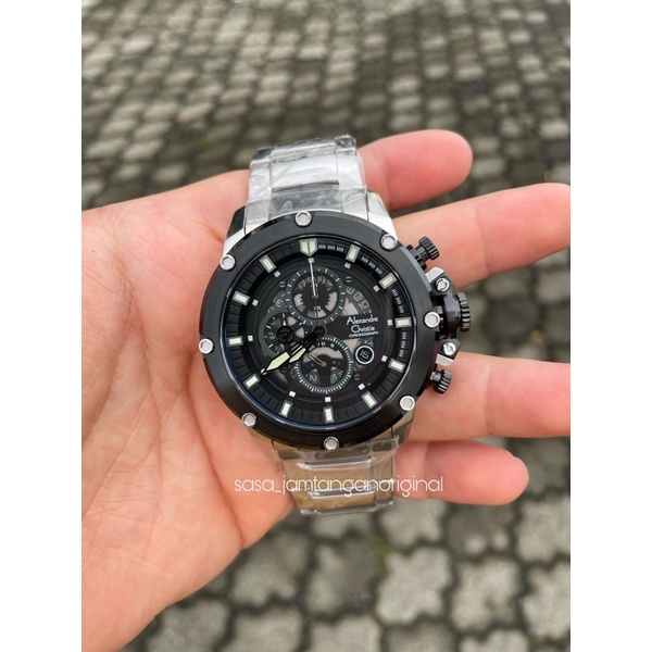 Jam Tangan Alexandre Christie Ac 6564 Original Silver Black Pria Stainless