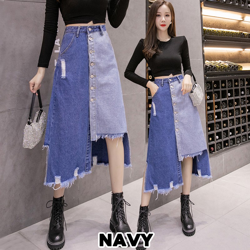 KARAKOREA 6221 Ayumi Denim Skirt/Rok Denim/Rok Jeans/Rok jeans wanita/Rok Jeans Korea/Rok wanita