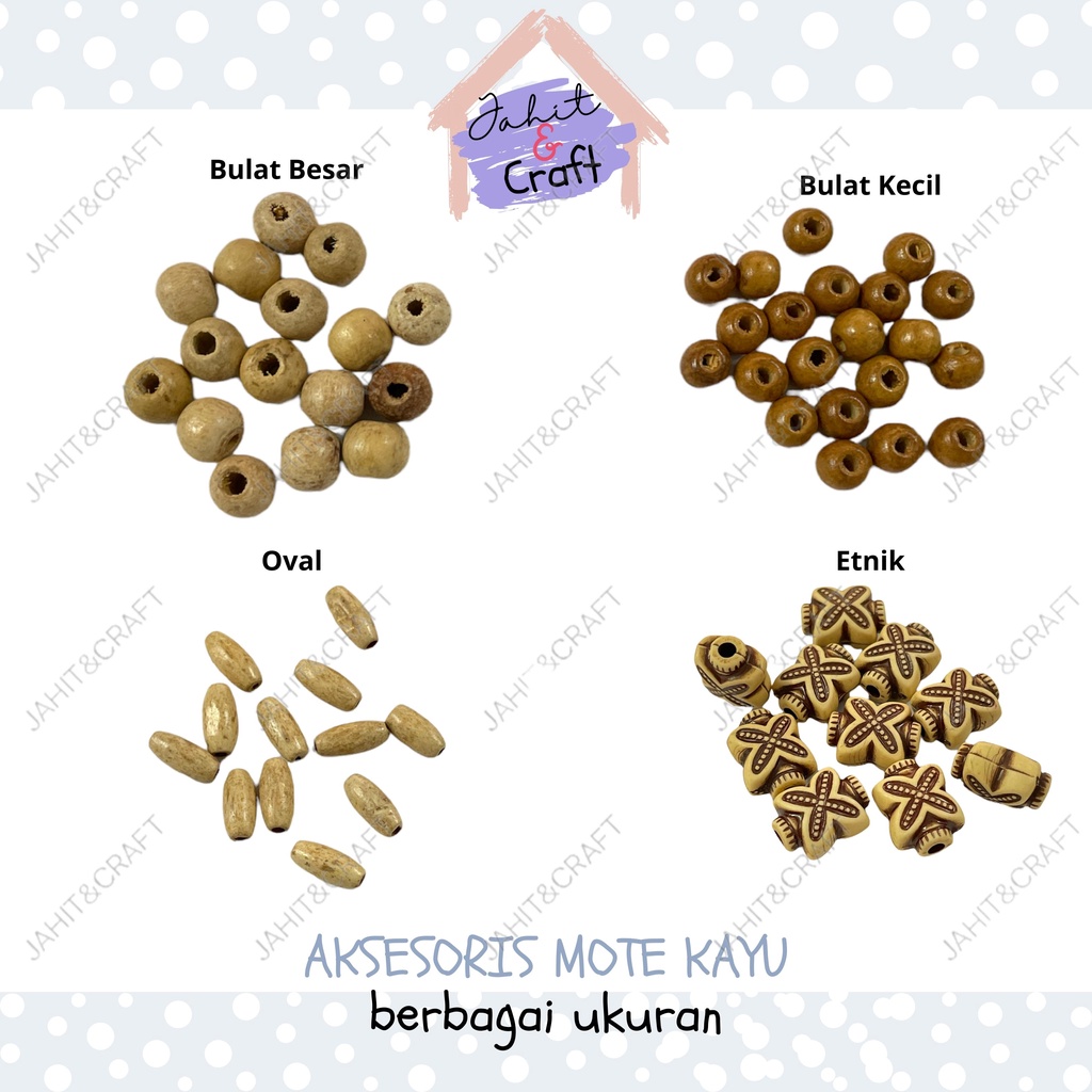 Manik Mote Kayu / Wooden Beads/ Mote Kayu Bulat/ Mote Kayu Oval/Etnik