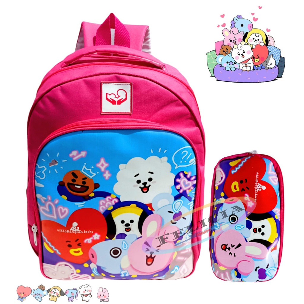 Tas Ransel Boba Dan Bt21 Anak TK-SD Terbaru Free Botol Minum Dan Free Tempat Pensil