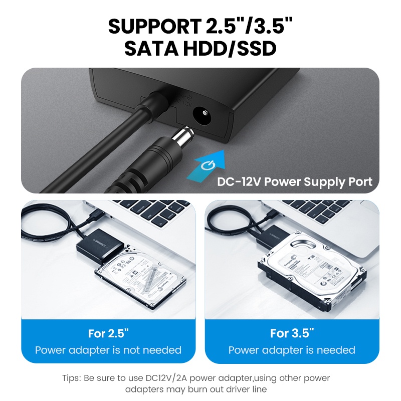 Ugreen Kabel Adapter Converter Sata Ke USB 3.0 to Sata 3 Untuk Hard Disk HDD SSD 2.5 / 3.5