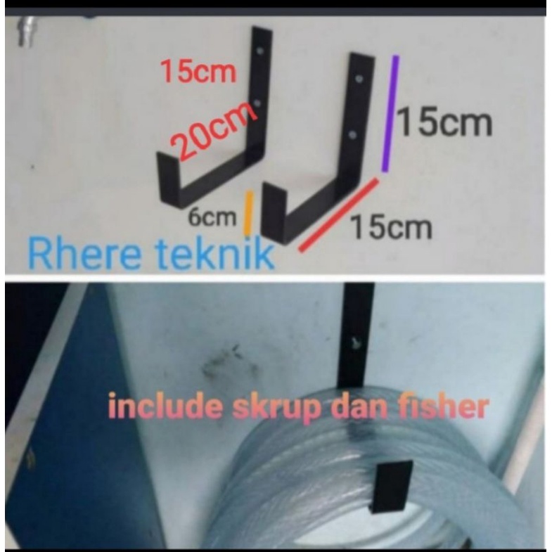 gantungan selang air, gulungan selang air, siku besi ambalan