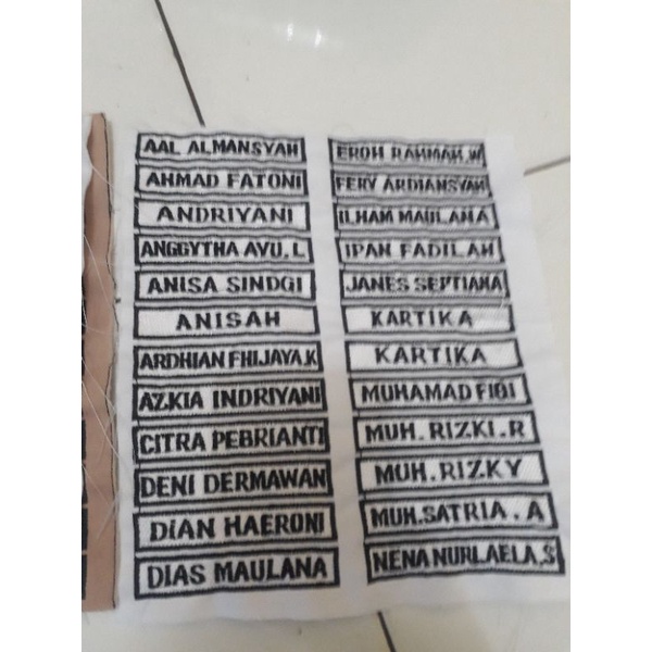 Bordir Nama/Name tag Siswa/Siswi Bordir