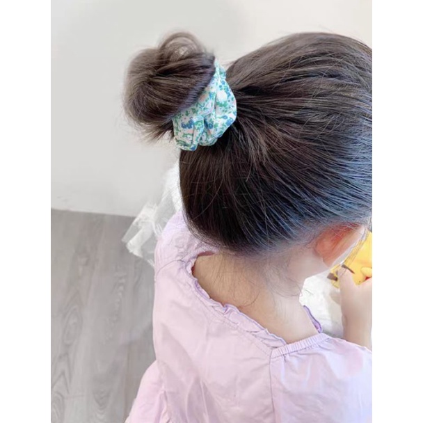 Scrunchie Set 3in1 Ikat Rambut Motif Daisy warna Salem + Ikat Rambut Kain + Ikat Rambut Dua Layer