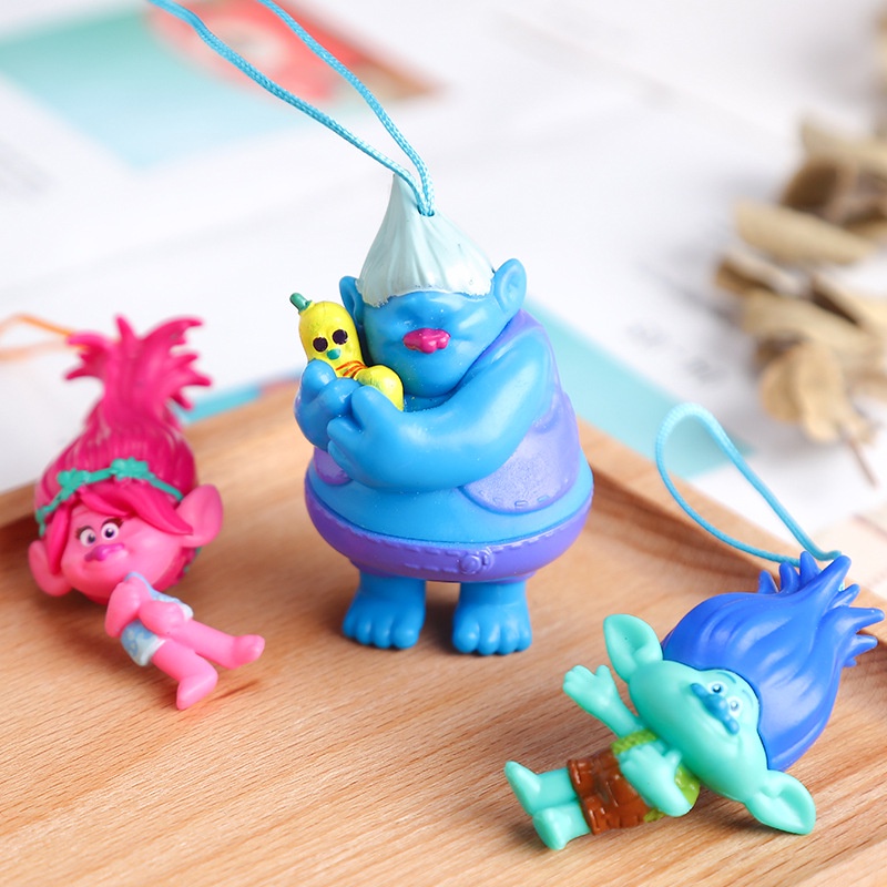 5pcs / set Gantungan Kunci Bentuk Boneka Trolls Bahan PVC