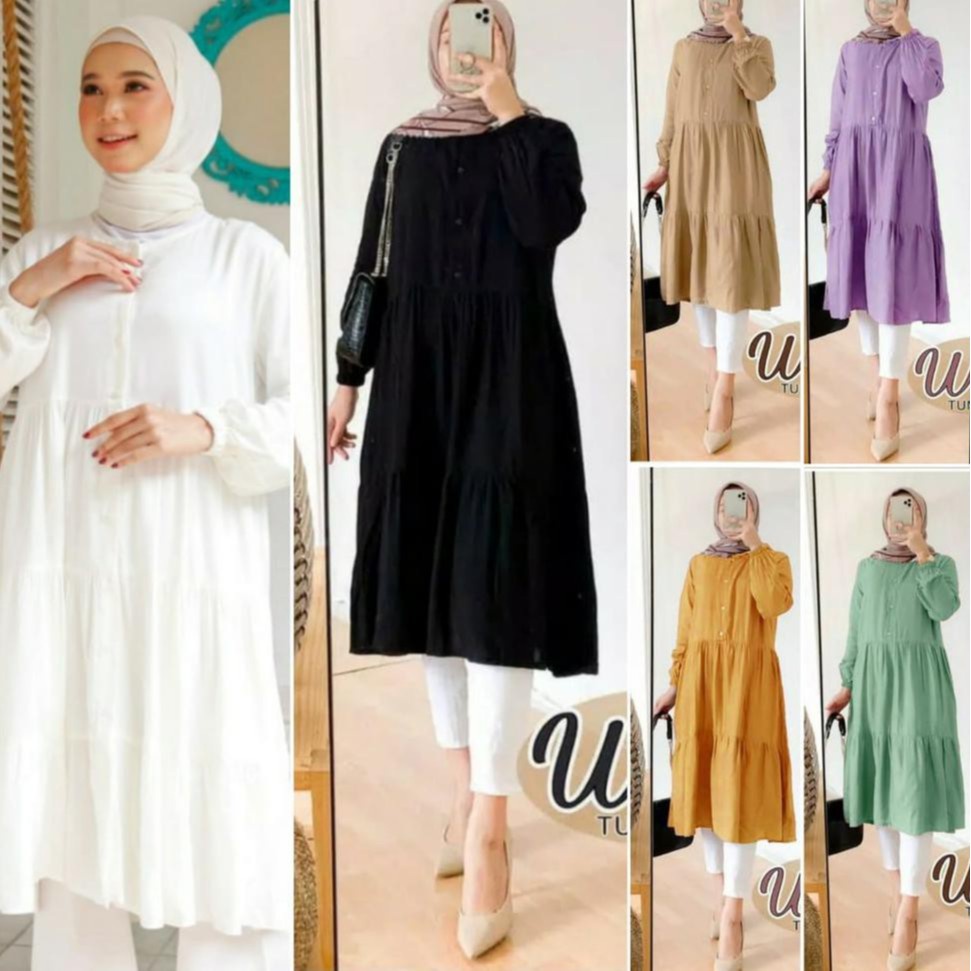 WIZA TUNIK  Soraya Tunik/atasan wanita muslim - Tunik Rempel Polos - Tunik Payung - Baju Muslimah JU