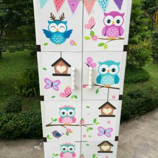  AKAKO  Lemari  Vertical 2 pintu susun 4 motif OWL  BLACK 