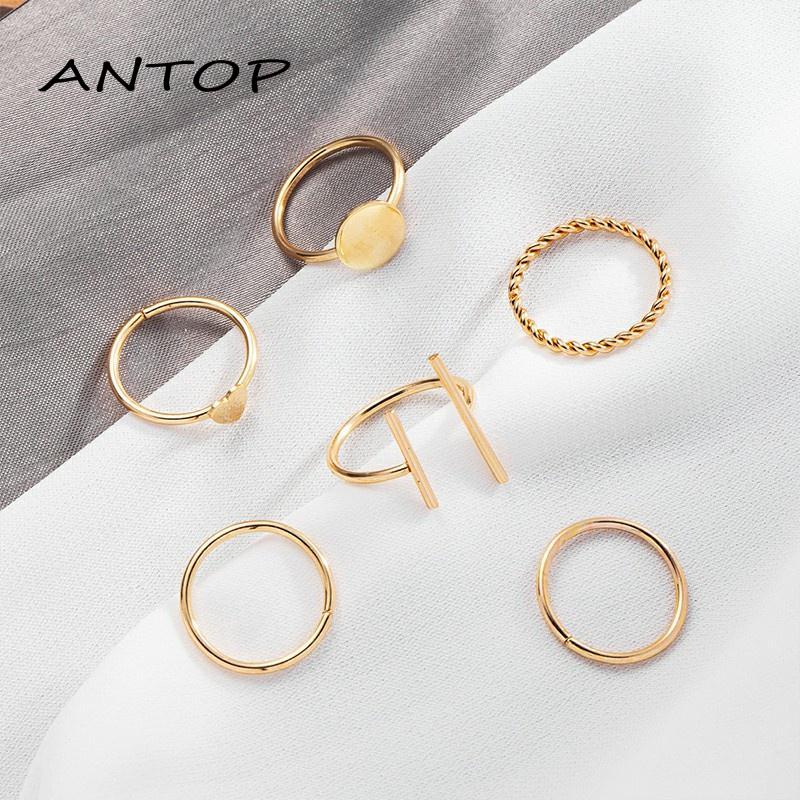 6pcs / Set Cincin Geometris Bahan Alloy Gaya Vintage