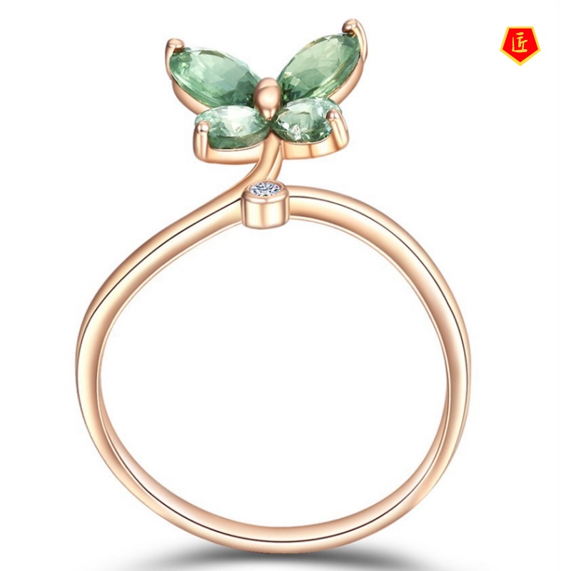 [Ready Stock]Rose Gold Green Crystal Butterfly Ring Simple Elegant Temperament