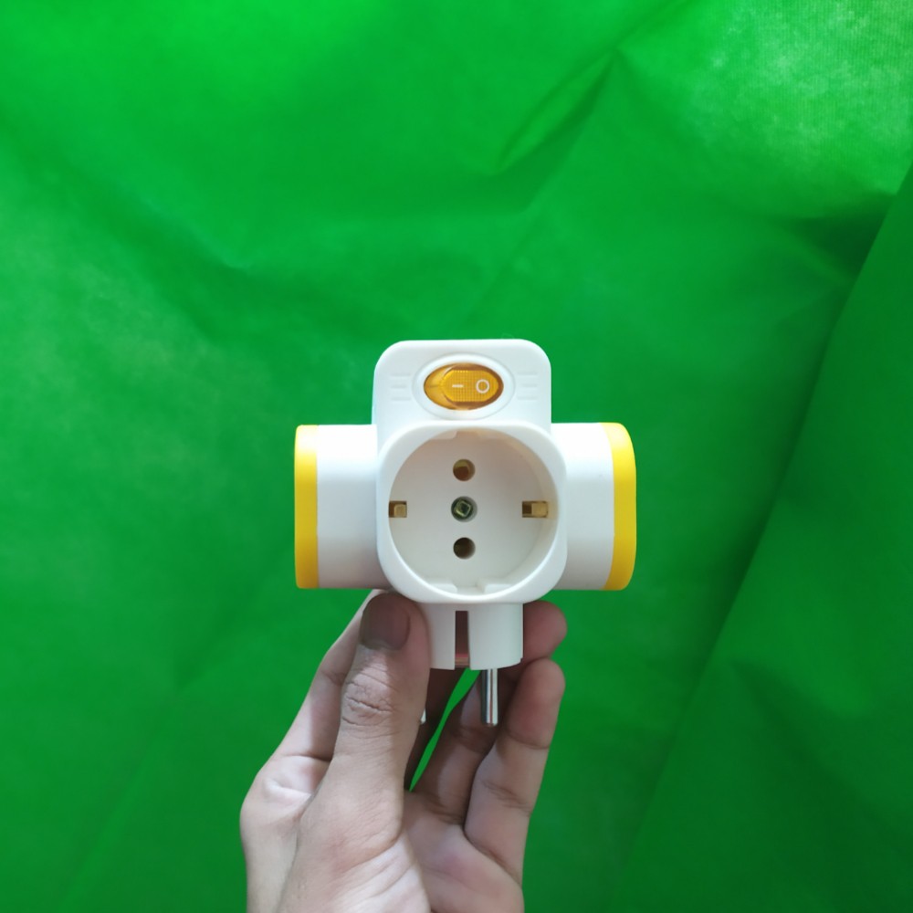STEKER T ARDE  3 CABANG + TOMBOL SWITCH ON/OFF NEON - STOP KONTAK 3 CABANG