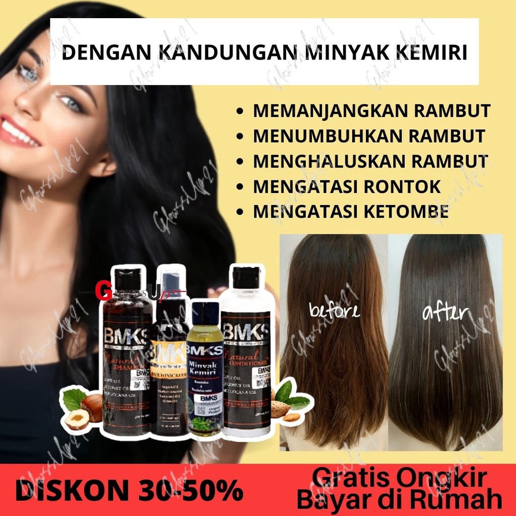 BMKS PAKET 4IN1 SHAMPOO - CONDITIONER - MINYAK KEMIRI - HAIR TONIC BPOM