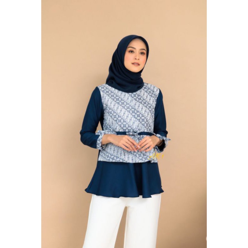 M-L-XL-XXL ATASAN BATIK WANITA MODERN ASJ SA HRB026 MONALISA GENES BLOUSE-Susun navy