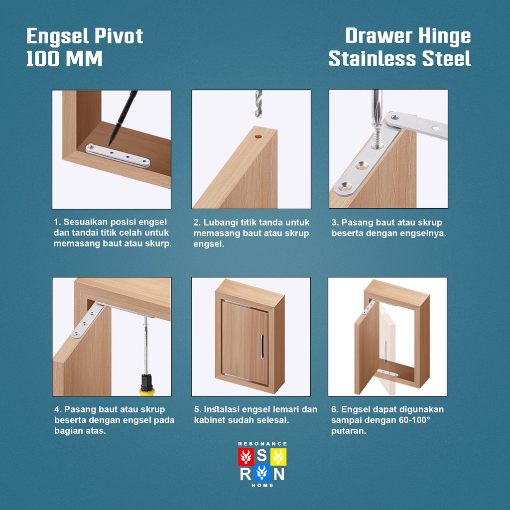 Engsel Pivot Besar 100mm Stainless / Resonance Home