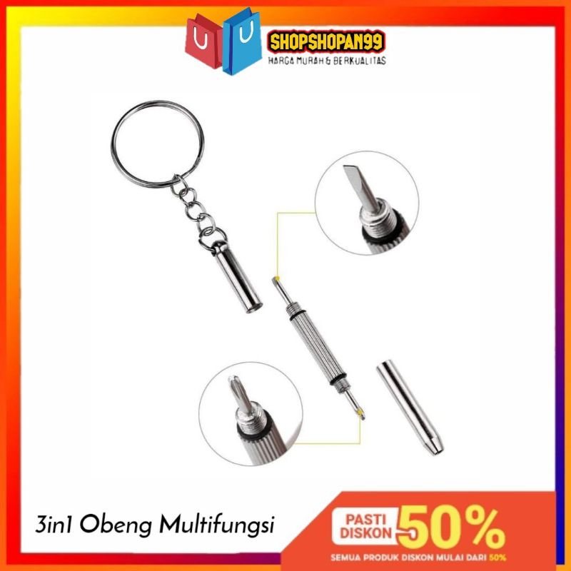 Gantungan Kunci Obeng Plus Minus Mini Kacamata 3 in 1 / obeng multifungsi 3in1 mini