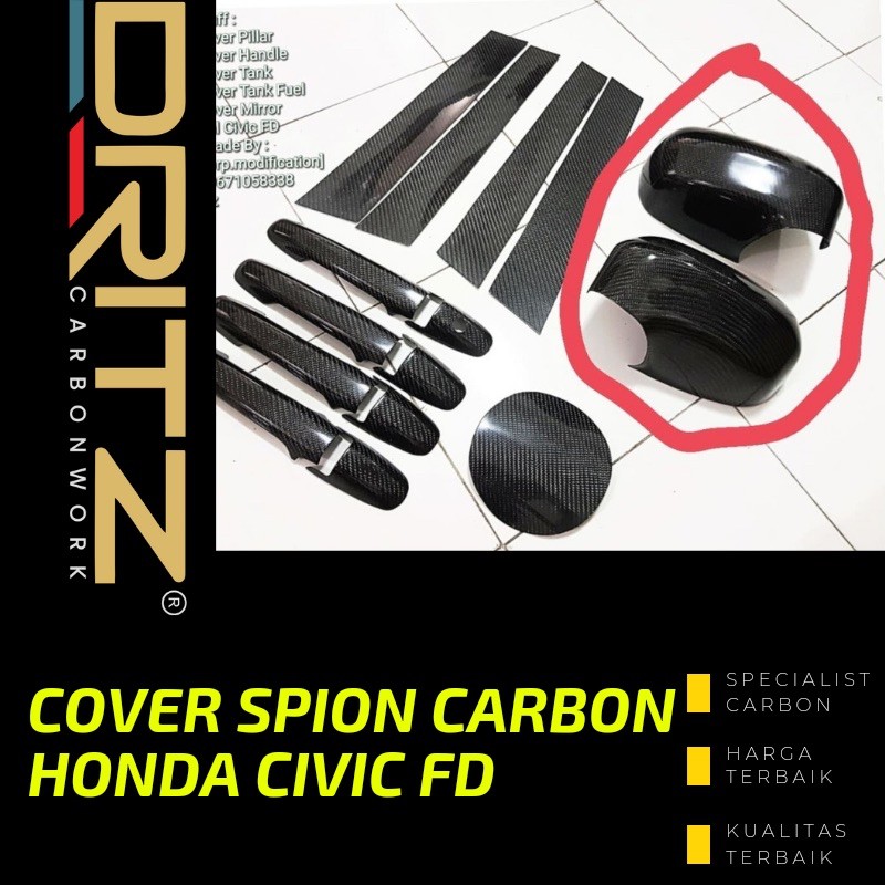 Cover Spion carbon Mobil HONDA CIVIC FD Aksesoris Variasi Modifikasi Karbon Eksterior Mobil