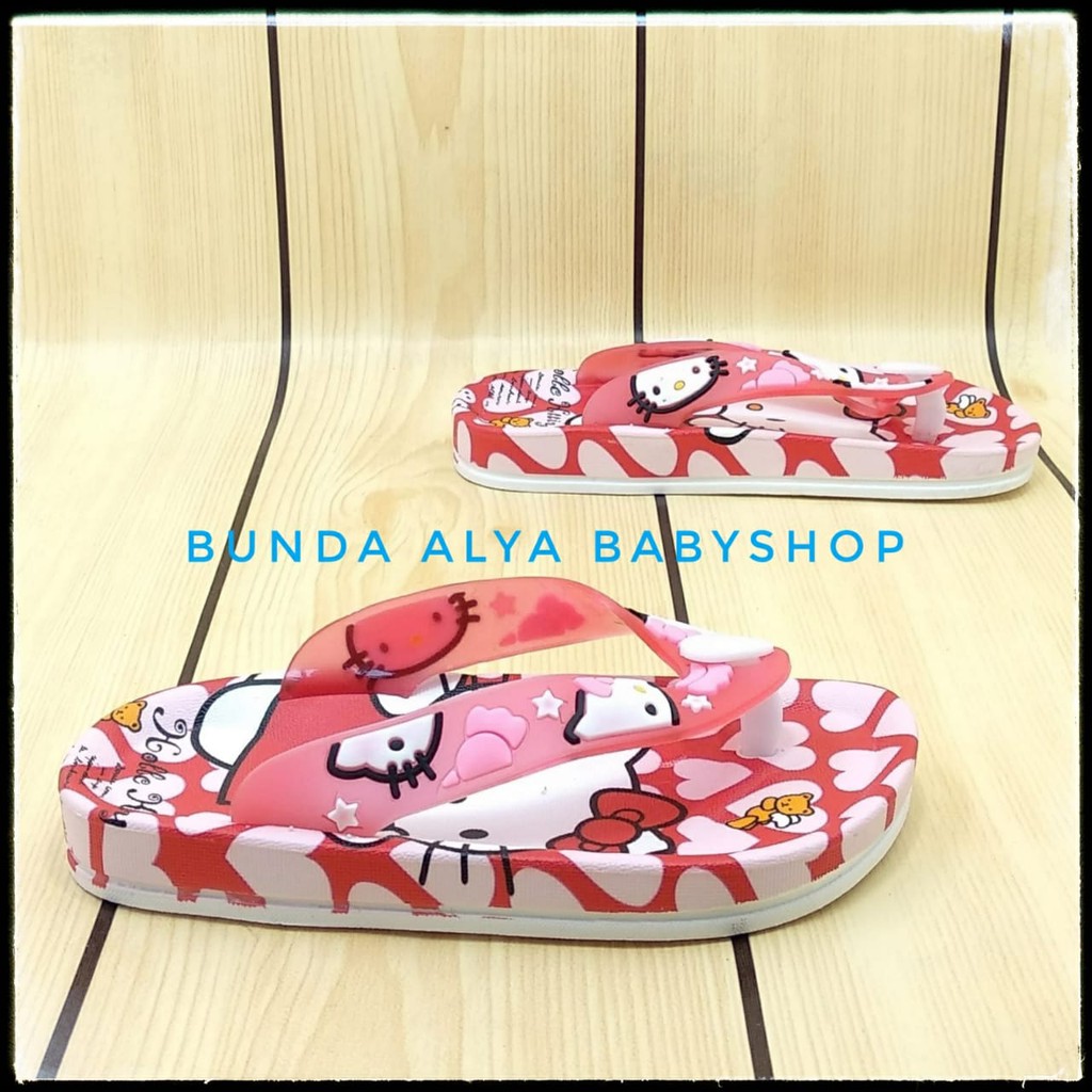 Sendal Anak Perempuan Jepit Usia 2 3 4 5 6 7 Tahun IMPORT MERAH Motif Kitty - Sendal Jepit Anak Cewek Elastis Alas Karet Anti Licin - Sendal Harian Anak Perempuan