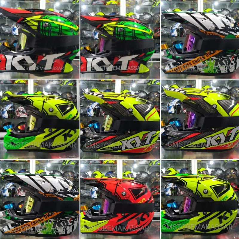 Helm KYT Cross Over Motif + Kacamata Goggle Full Face Trail Motorcross KLX CRF Adventure