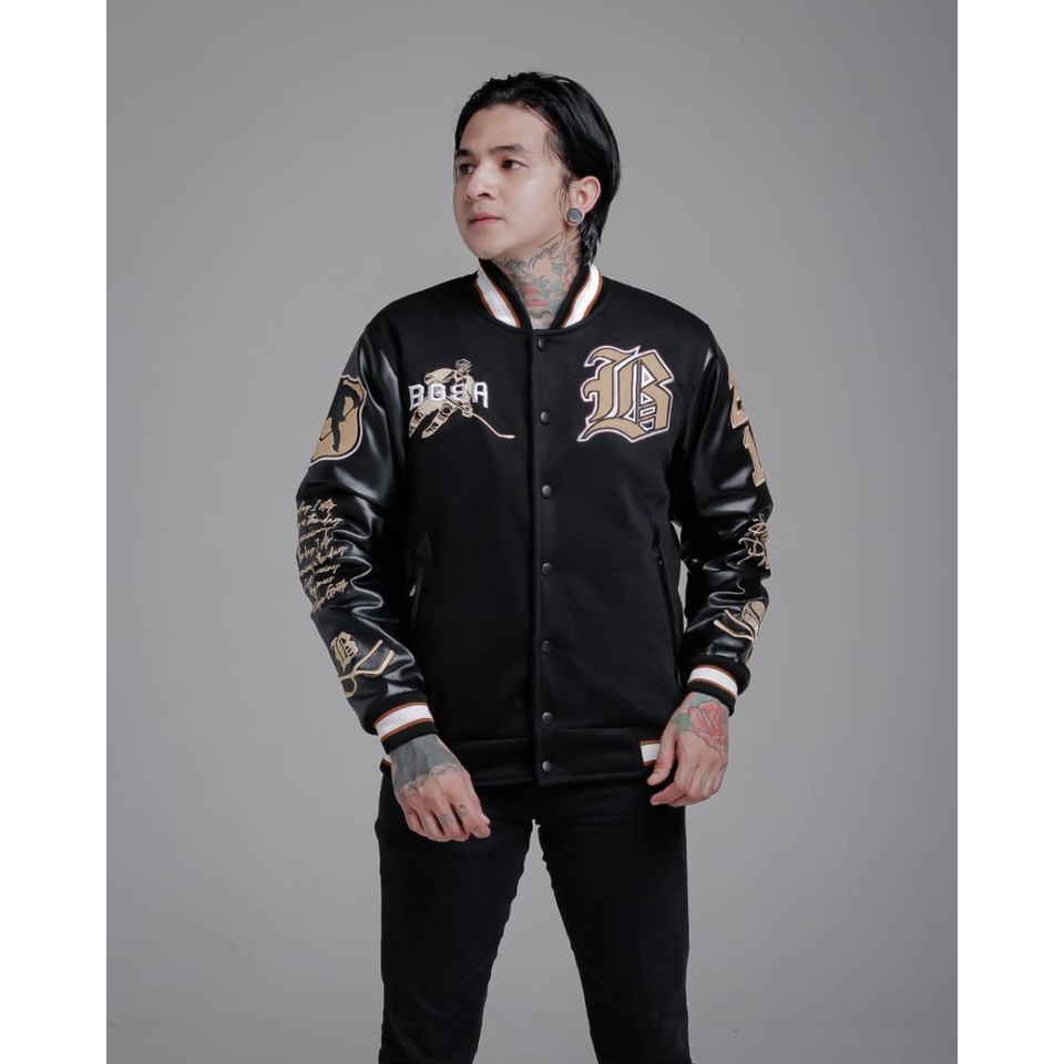 Varsity Jacket HITAM PEKAT Jaket Varsity Pria Premium HITAM full bordir Nascar Varsity Baseball Jacket Vintage Jaket varsiti Jaket varsity baseball