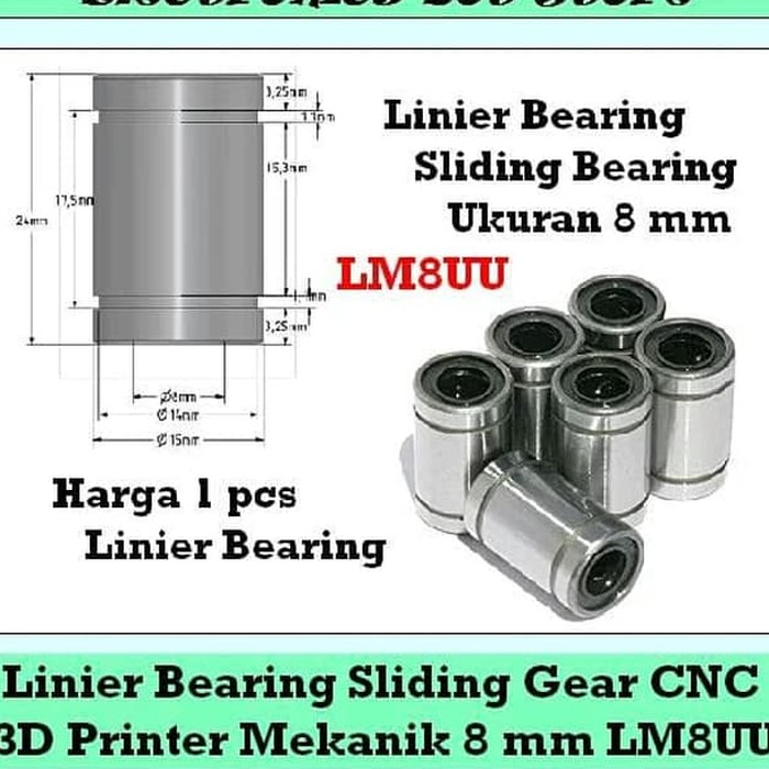 LM8UU Linier Bearing Bushing 8mm CNC 3D Printer Mekanik Machine