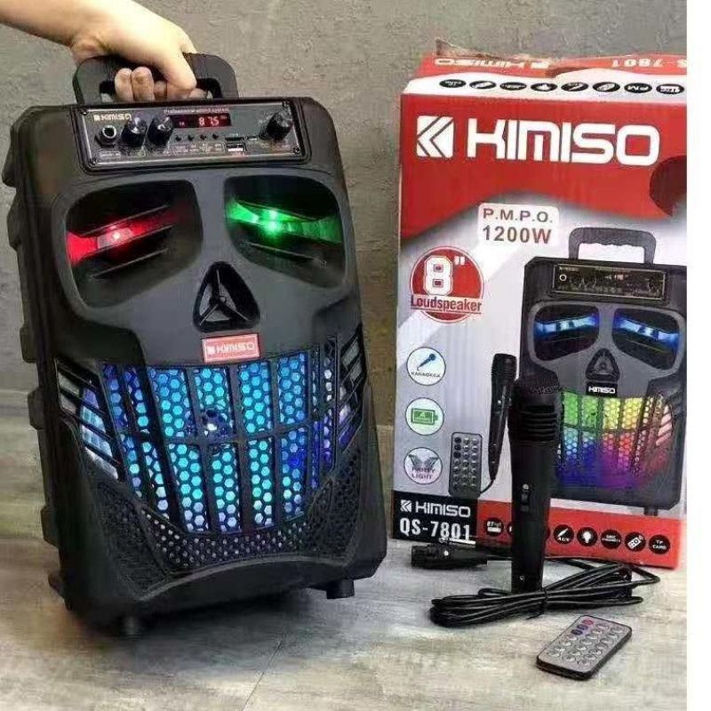 COD SPEAKER BLUETOOTH KARAOKEAN WIRELESS 8,8  INCH KIMISO 7801 GRATIS MICROFON SUPER BASS