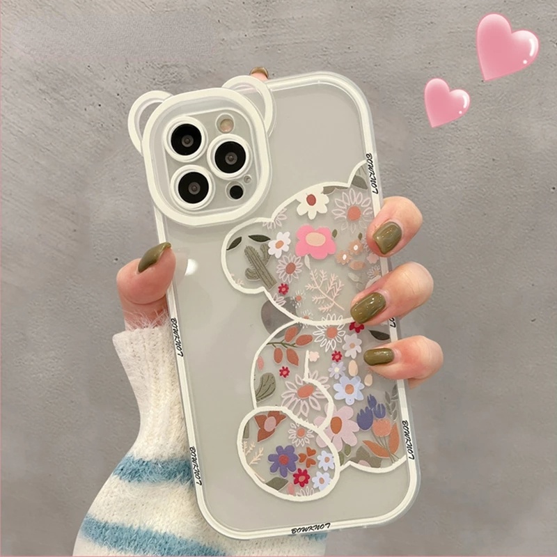 IPHONE Beruang Lucu Pelindung Kamera Ponsel Bening Case Untuk Iphone14 13 Pro Max11 12 Pro Max X XR XS Max7 8 Plus Soft Back Cover