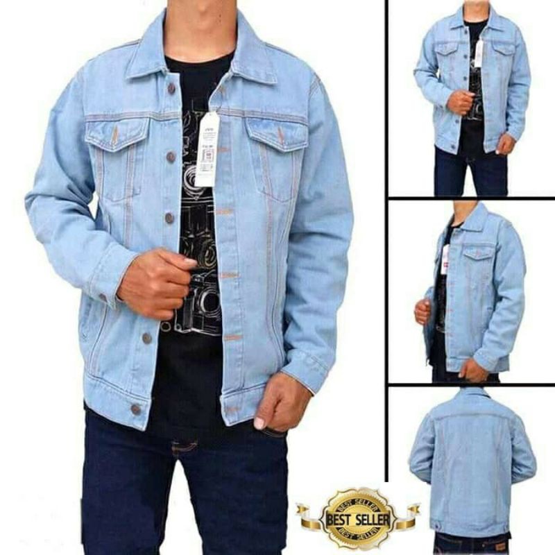 Jaket jeans pria jaket biru light