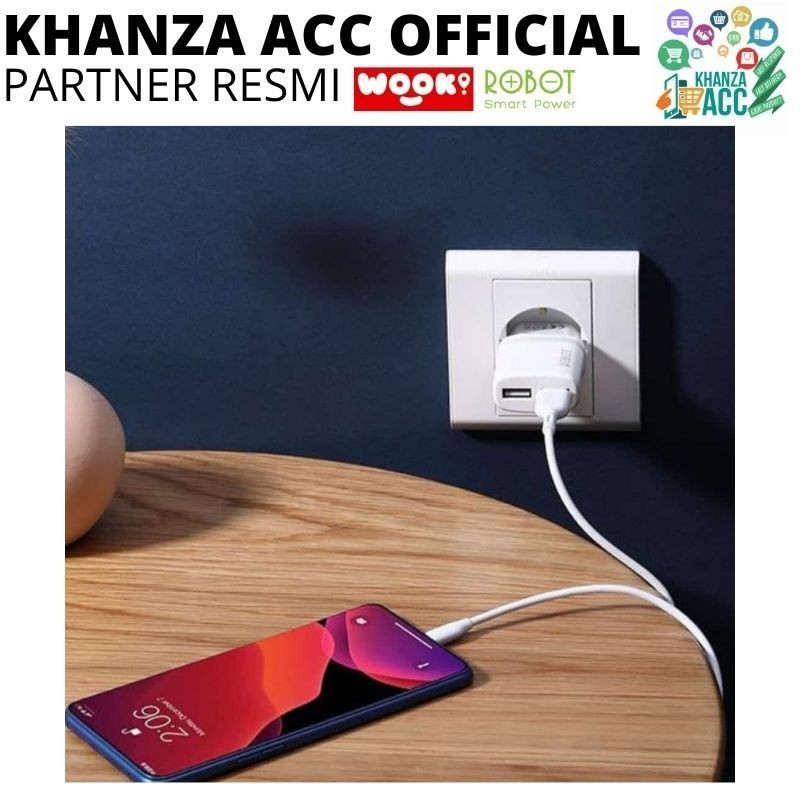 KHANZAACC Charger Robot RT-K9 12W Dual Port 2.1A Adaptor + Micro USB Data Cable