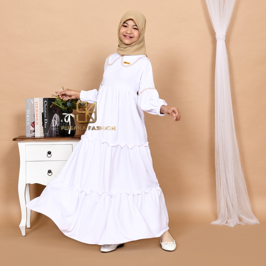 NAYLA kids gamis anak muslim perempuan tanggung long dress serut susun kid wanita anak usia 4 5 6 7 8 9 10 11 12 13 14 tahun warna putih tulang bw hitam lilac wardah dusty pink fashion muslim anak pesantren  ngaji manasik haji maulid nabi sekolah agama