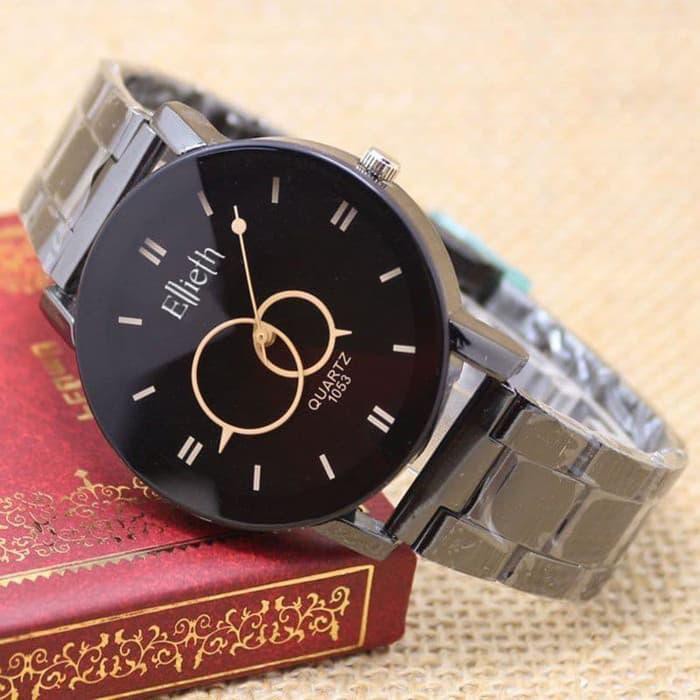 Termurah J-190 Ellieth Jam Couple Jam Tangan Fashion Jam Tangan Pria Wanita - Hitam Kecil
